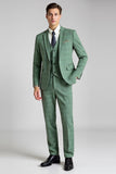 Gris vert Plaid 3 pièces à revers crantés Costumes pour hommes