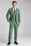 Gris vert Plaid 3 pièces à revers crantés Costumes pour hommes
