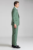 Gris vert Plaid 3 pièces à revers crantés Costumes pour hommes