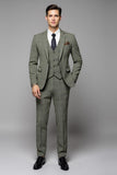 Gris vert Plaid 3 pièces revers crantés Tailleurs de bal pour hommes