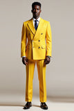 Yellow Peak Lapel Double Breasted Tailleurs de bal pour hommes