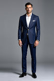 Bleu marine 2 pièces revers crantés simple boutonnage costumes de bal