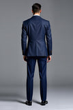Bleu marine 2 pièces revers crantés simple boutonnage costumes de bal