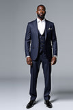 Costume 3 pièces bleu foncé à simple boutonnage pour hommes