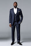 Costume 3 pièces bleu foncé à simple boutonnage pour hommes
