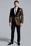 Noir Doré Léopard Peak Revers 2 Pièces Costumes Homme
