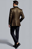 Noir Doré Léopard Peak Revers 2 Pièces Costumes Homme
