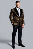Noir Doré Léopard Peak Revers 2 Pièces Costumes Homme