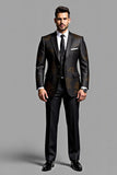 Elégant costume 3 pièces noir brodé pour homme