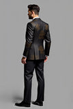Elégant costume 3 pièces noir brodé pour homme