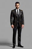 Elégant costume 3 pièces noir brodé pour homme