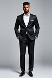Noir Slim Fit 2 pièces à revers cranté pour homme