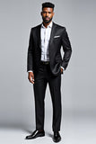 Noir Slim Fit 2 pièces à revers cranté pour homme