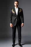 Noir Revers Simple Boutonnage 2 pièces Costumes Homme