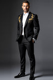 Noir Revers Simple Boutonnage 2 pièces Costumes Homme