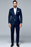 Costume homme 2 pièces à revers simple boutonnage bleu foncé Coupe ajustée
