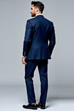 Costume homme 2 pièces à revers simple boutonnage bleu foncé Coupe ajustée