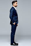 Costume homme 2 pièces à revers simple boutonnage bleu foncé Coupe ajustée