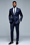 Bleu Foncé Châle Revers Simple Boutonnage 2 Pièces Costumes Homme
