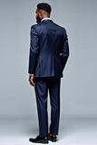 Bleu Foncé Châle Revers Simple Boutonnage 2 Pièces Costumes Homme