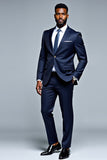 Bleu Foncé Châle Revers Simple Boutonnage 2 Pièces Costumes Homme