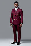 Bourgogne Double boutonnage 2 pièces Costumes Homme