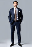Bleu foncé revers simple boutonnage 2 pièces Costumes pour hommes