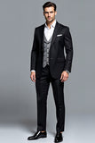 Noir Peak Lavers Stripe 3 Pièces Costumes de soirée pour hommes