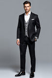 Noir Peak Lavers Stripe 3 Pièces Costumes de soirée pour hommes