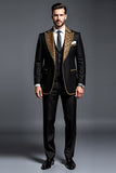 Noir Golden Peak Revers 3 pièces Tailleurs de bal pour hommes