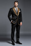 Noir Golden Peak Revers 3 pièces Tailleurs de bal pour hommes