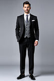 Noir revers cranté 3 pièces Stripe Tailleurs de bal pour hommes