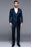 Bleu foncé revers cranté 3 pièces Costumes de soirée pour hommes