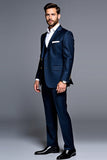 Bleu foncé revers cranté 3 pièces Costumes de soirée pour hommes