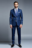Bleu royal double boutonnage 2 pièces revers crantés Tailleurs de bal pour hommes