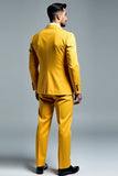 Hommes Jaune Double Boutonnage 2 Pièces Cranté Revers Prom Suits