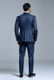 Bleu foncé Double boutonnage 3 pièces revers crantés Tailleurs de bal pour hommes