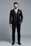 Noir Double Boutonnage 3 Pièces Revers Cranté Costumes Homme