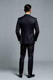 Noir Double Boutonnage 3 Pièces Revers Cranté Costumes Homme