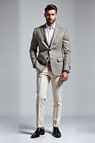 Gris Revers Simple Boutonnage 2 pièces Costumes Homme