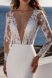 Robe de mariée ivoire en dentelle sirène à manches longues