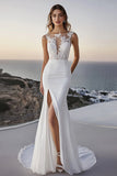 Robe de mariée sirène en dentelle ivoire avec fente