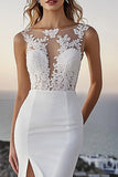 Robe de mariée sirène en dentelle ivoire avec fente