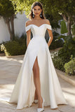 Robe de mariée en satin ivoire à épaules dénudées avec fente