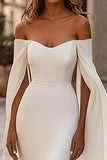 Robe de mariée sirène ivoire à épaules dénudées avec manches cape