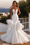Sirène bustier à volants dentelle organza ivoire robe de mariée