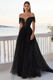 Robe de mariée en tulle noir à épaules dénudées en dentelle