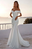 Robe de mariée en mousseline de soie ivoire sirène à épaules dénudées avec paillettes