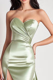 Dusty Sage Sirène Robe de Bal Longue Sans Bretelles Avec Fente