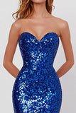 Sweetheart scintillant Robe de bal longue sirène bleu royal